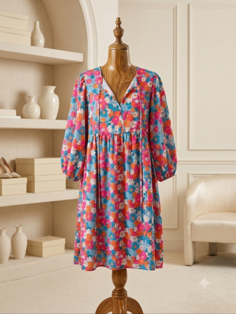 Sassy Southern Turquoise Floral Dress Size Large